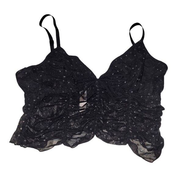 Colsie Black and Silver Dot Mesh Ruched Bralette Top Adjustable strap NWT M - Picture 1 of 5